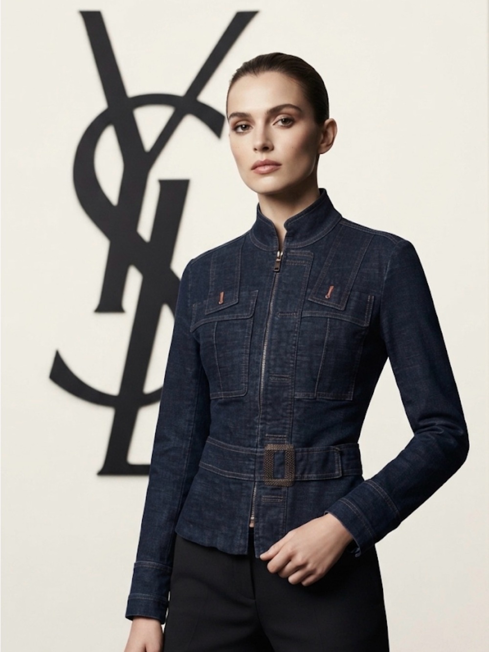 Authentic vintage Yves Saint Laurent Rive Gauche luxury designer denim jacket S